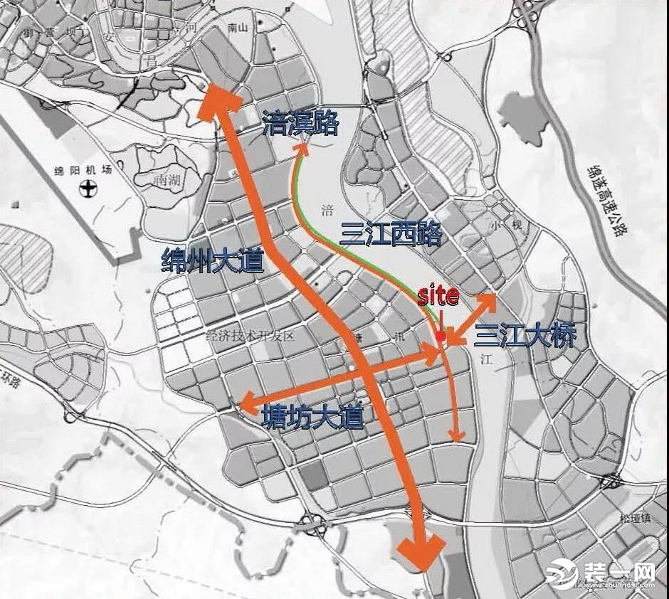 绵阳涪滨路三江闸坝桥头公园规划图